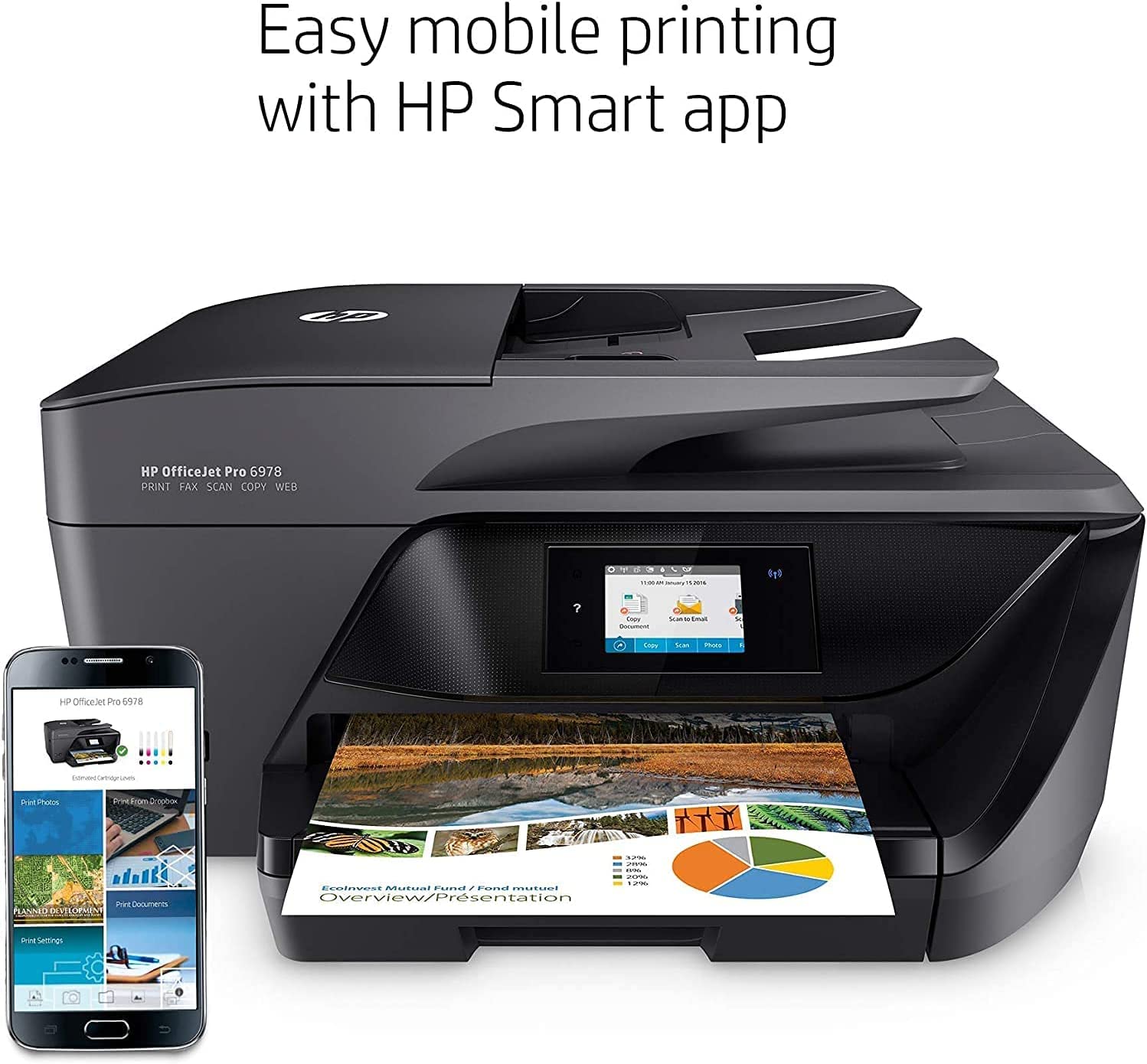 HP OfficeJet Pro 6978 All-in-One Wireless Printer, Copier, Scanner, Fax, Duplex 2-Sided Printing, Instant Ink, Compatible with Alexa, with XPI USB Printer