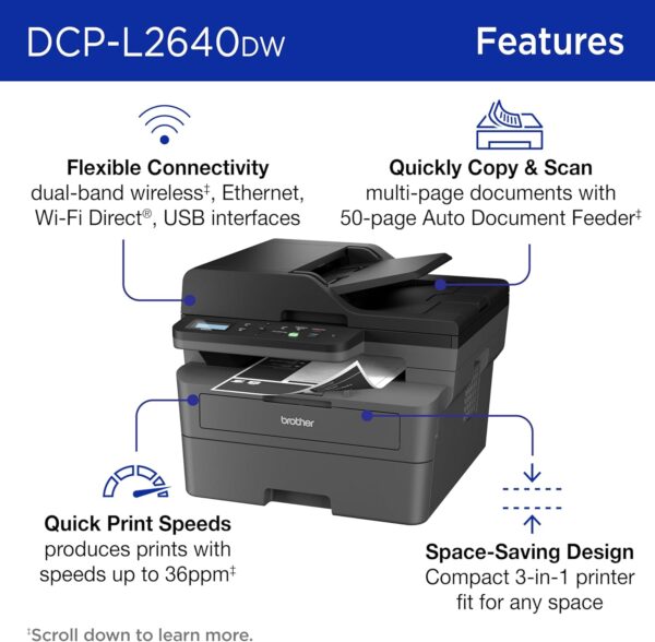 brother dcp l2640dw wireless compact monochrome multi function laser printer