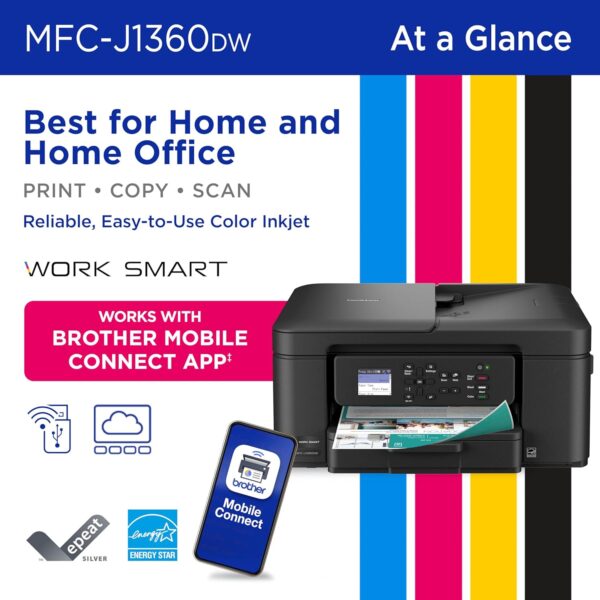 brother work smart 1360 wireless color inkjet all in one printer