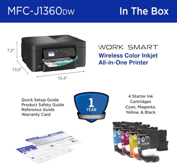 brother work smart 1360 wireless color inkjet all in one printer