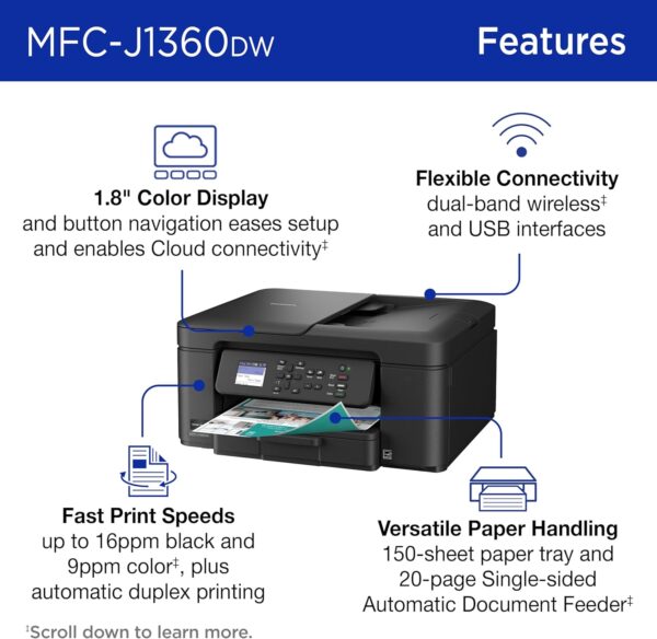 brother work smart 1360 wireless color inkjet all in one printer
