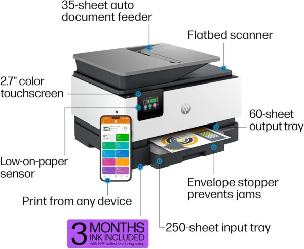 hp officejet pro 9125e all in one printer, color, printer for small medium business