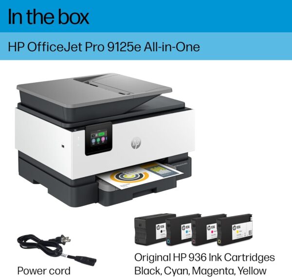 hp officejet pro 9125e all in one printer, color, printer for small medium business